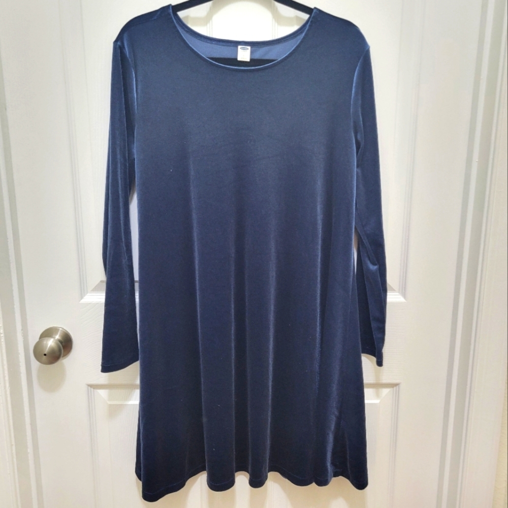 Old Navy Navy Blue Velvet Long Sleeve Dress